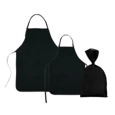 Avental e Avental Mini em Brim Preto 2 Pçs Personalizado