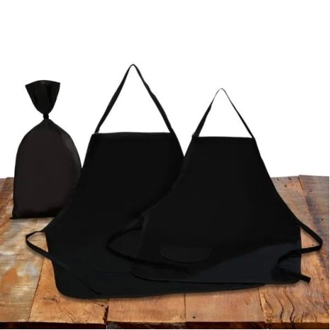 Avental e Avental Mini em Brim Preto 2 Pçs Personalizado
