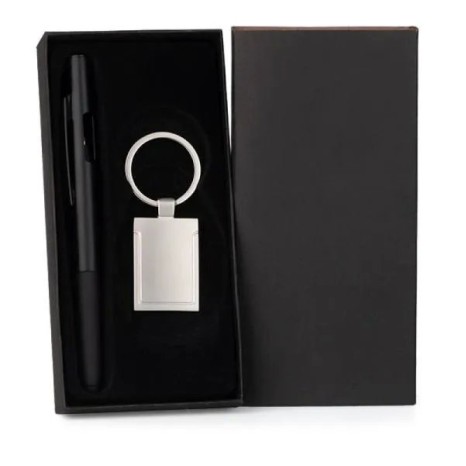 Caneta e Chaveiro Preto Personalizada