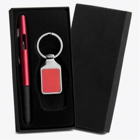 Caneta e Chaveiro em Abs / Metal Vermelho Personalizada