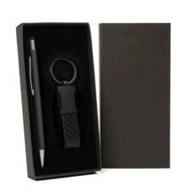 Caneta e Chaveiro em Metal Cinza Personalizada