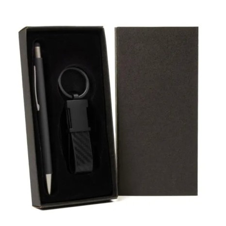 Caneta e Chaveiro em Metal Cinza Personalizada