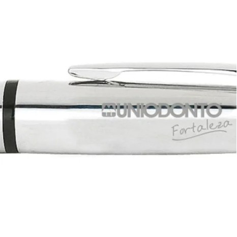 Caneta Esferográfica em Metal Cromado Preto Personalizada