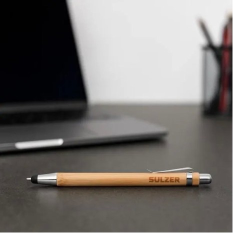 Caneta Esferográfica em Bambu e Metal com Ponta Touch Personalizada