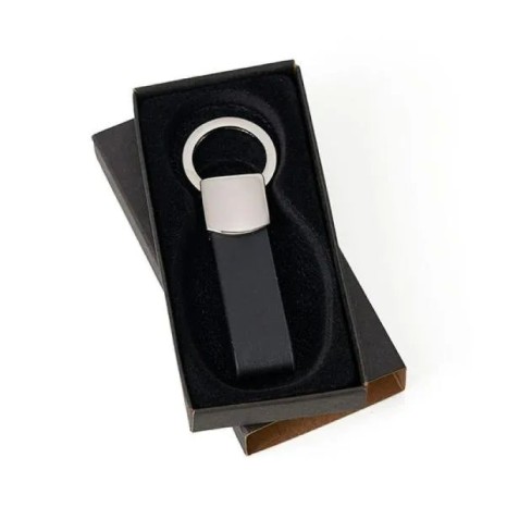 Chaveiro em Metal e Material Sintético Preto Redondo Personalizado