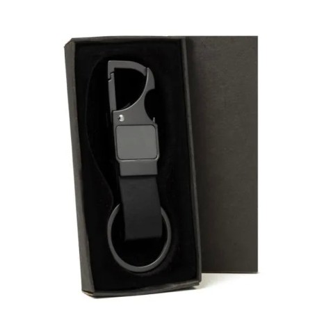 Chaveiro Mosquetão em Metal/Pu Cinza/Preto Personalizado