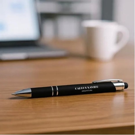 Caneta Esferográfica em Alumínio com Ponta Touch Preta Personalizada