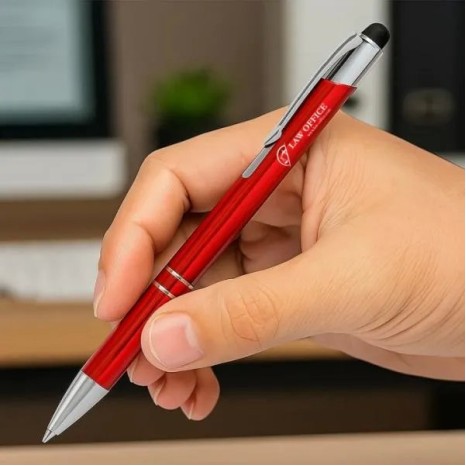 Caneta Esferográfica em Alumínio com Ponta Touch Vermelha Personalizada