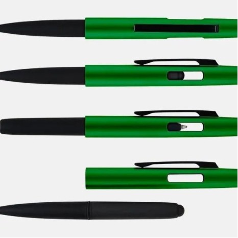 Caneta Esferográfica em Abs com Tampa e Ponta Touch Verde Personalizada