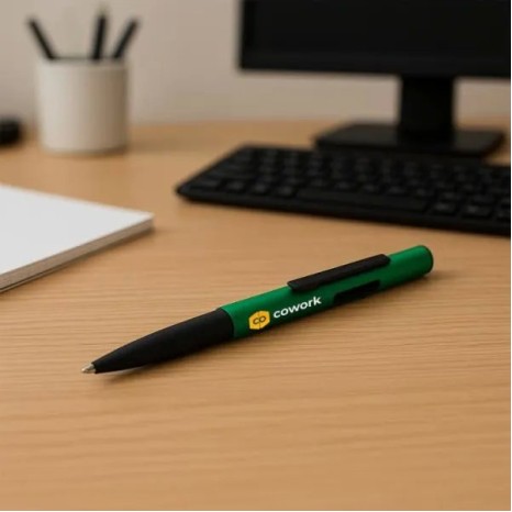 Caneta Esferográfica em Abs com Tampa e Ponta Touch Verde Personalizada