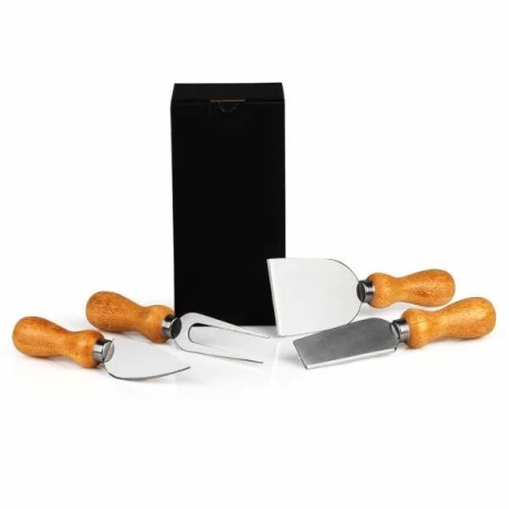 Conj para Queijo Inox/Madeira 4 Pçs com Caixa Personalizado