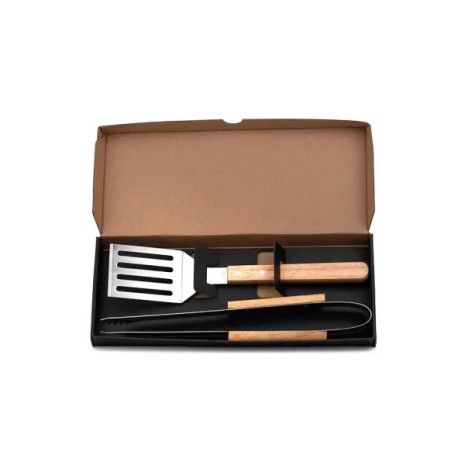 Conjunto Pegador e Espátula Perfurada em Aço Inox/Madeira 2 Pçs Personalizado