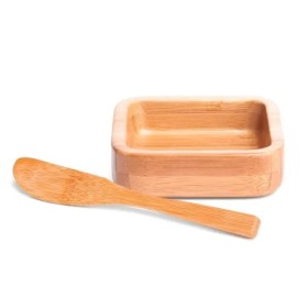Cumbuca Quadrada em Bambu com Espátula 14cm 100Ml Personalizado