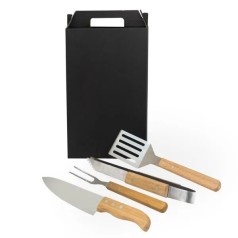Conjunto para Churrasco em Aço Inox / Madeira / Bambu 4 Pçs Personalizado