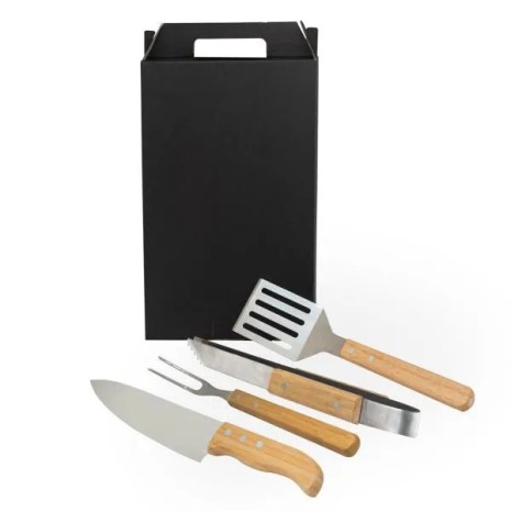 Conjunto para Churrasco em Aço Inox / Madeira / Bambu 4 Pçs Personalizado