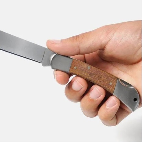 Canivete 3" Cabo com Detalhes em Madeira e Bainha em Couro Personalizado