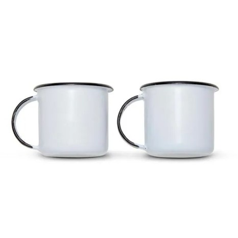 Kit Canecas em Alumínio Esmaltado Branco 70Ml 2 Pçs Personalizado