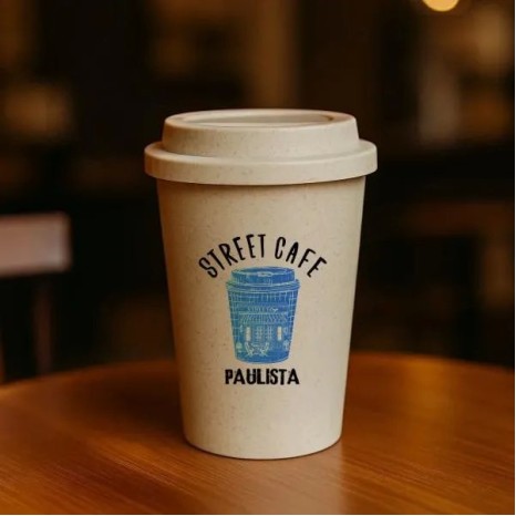 Copo em Fibra de Bambu com Tampa 450Ml Personalizado