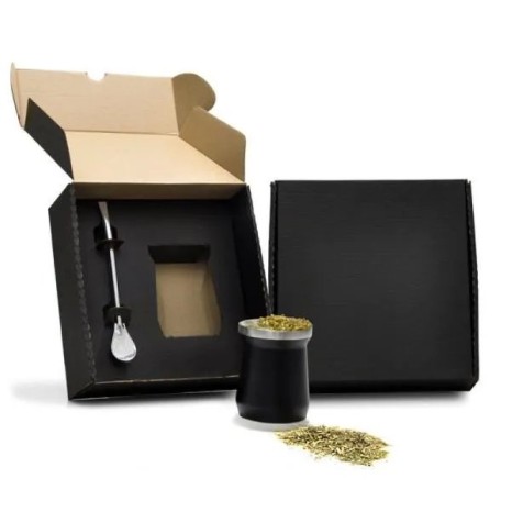 Cuia Térmica em Aço Inox com Bomba Preto 300Ml Personalizado