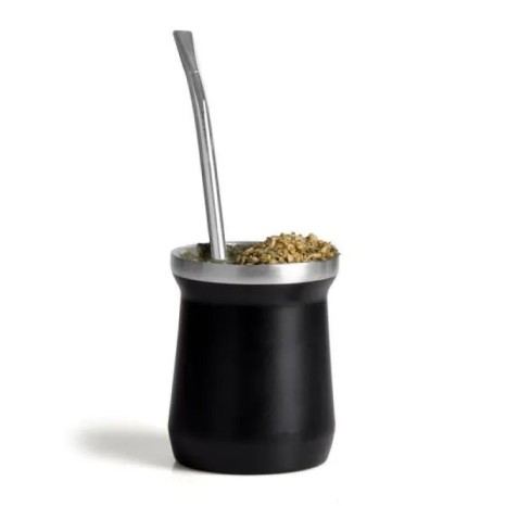 Cuia Térmica em Aço Inox com Bomba Preto 300Ml Personalizado