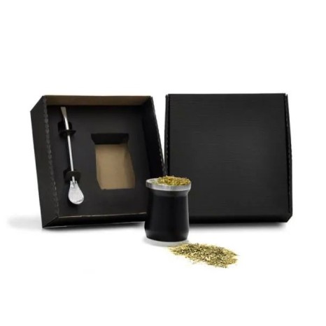 Cuia Térmica em Aço Inox com Bomba Preto 300Ml Personalizado