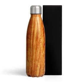 Garrafa com Tampa em Aço Inox Amadeirado 750Ml Personalizado
