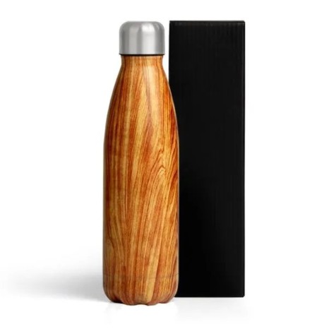 Garrafa com Tampa em Aço Inox Amadeirado 750Ml Personalizado