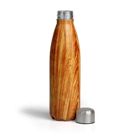 Garrafa com Tampa em Aço Inox Amadeirado 750Ml Personalizado