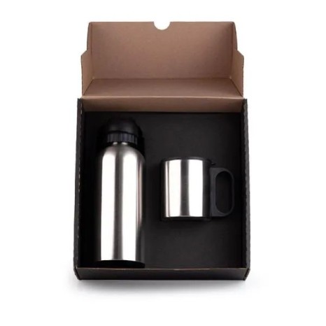 Conjunto de Garrafa e Caneca em Aço Inox 600/180 Ml 2 Pçs Personalizado
