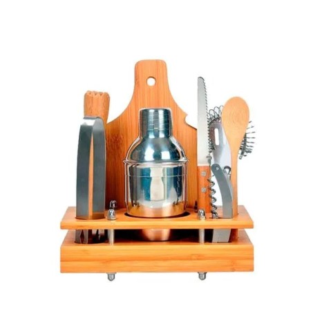 Conjunto para Bar em Bambu / Madeira / Inox 8 Pçs Personalizado