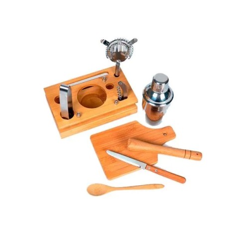 Conjunto para Bar em Bambu / Madeira / Inox 8 Pçs Personalizado
