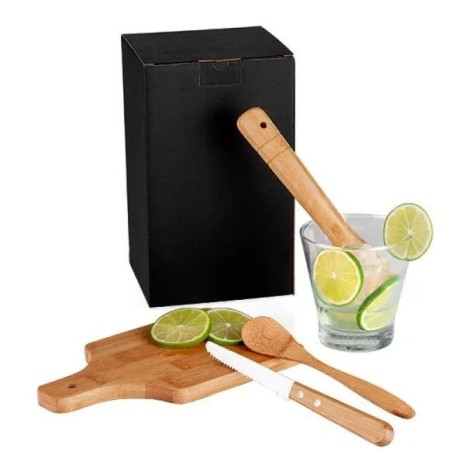 Kit para Caipirinha em Bambu / Madeira / Inox 0,35 L 5 Pçs Personalizado