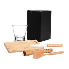 Kit para Caipirinha em Bambu com Tábua e Socador 5 Pçs Personalizado