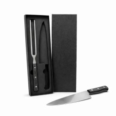 Conjunto de Faca e Garfo Premium em Madeira / Inox Preto 2 Pçs Personalizado