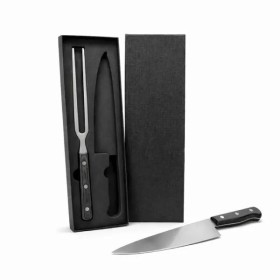 Conjunto de Faca e Garfo Premium em Madeira / Inox Preto 2 Pçs Personalizado