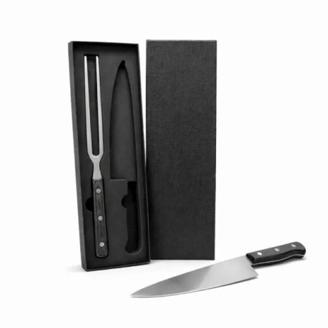 Conjunto de Faca e Garfo Premium em Madeira / Inox Preto 2 Pçs Personalizado