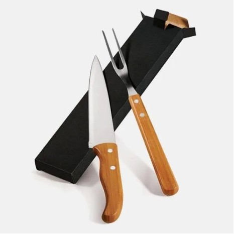 Conjunto de Garfo e Faca 7" em Bambu / Madeira / Inox Special Line 2 Pçs Personalizado