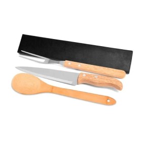 Conjunto Garfo, Faca 7" em Madeira e Colher em Bambu 3 Pçs Personalizado