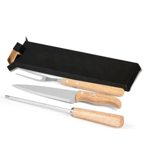 Conjunto de Garfo, Faca e Chaira em Madeira 3 Pçs Personalizado