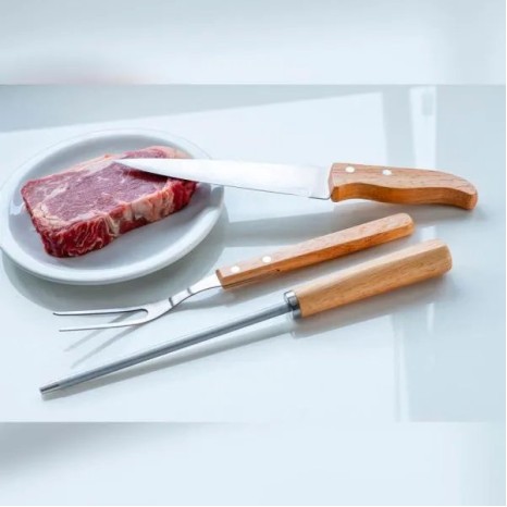 Conjunto de Garfo, Faca e Chaira em Madeira 3 Pçs Personalizado