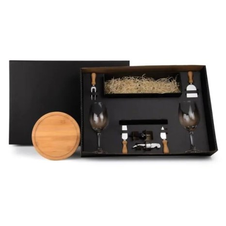 Kit Queijo e Vinho com Espaço para Garrafa 9 Pçs Personalizado