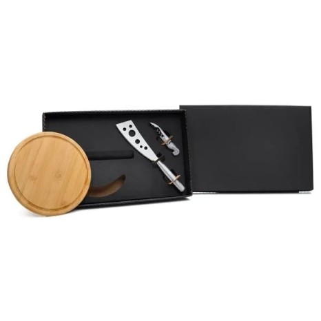 Kit Queijo e Vinho com Tábua, Faca e Abridor 3 Pçs Personalizado