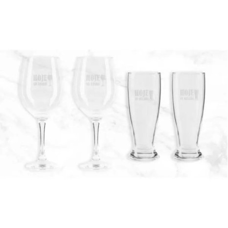 Jogo de Copos de Vidro para Vinho / Cerveja 4 Pçs Personalizado