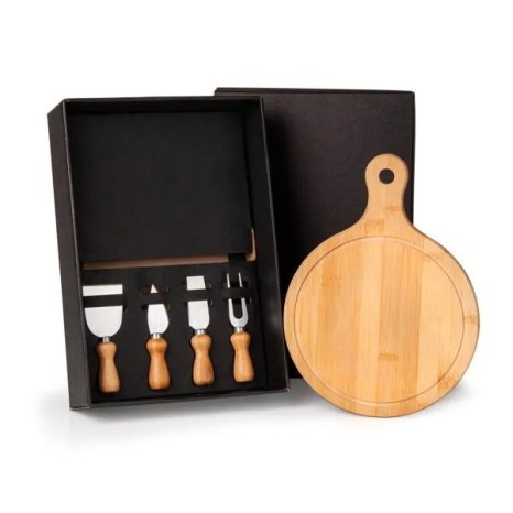 Kit para Queijo em Bambu / Madeira / Inox 5 Pçs Personalizado