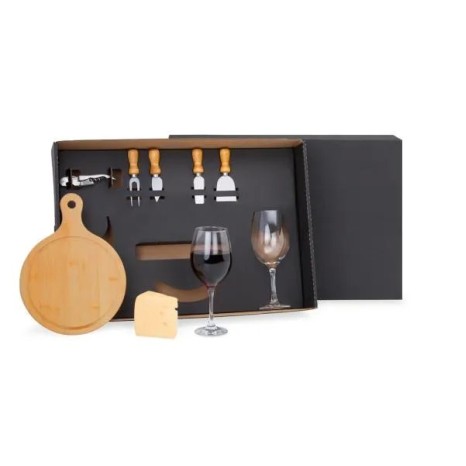 Kit Queijo e Vinho com Tábua Redonda 8 Pçs Personalizado
