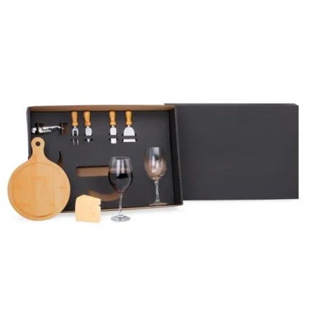 Kit Queijo e Vinho com Tábua Redonda 8 Pçs Personalizado