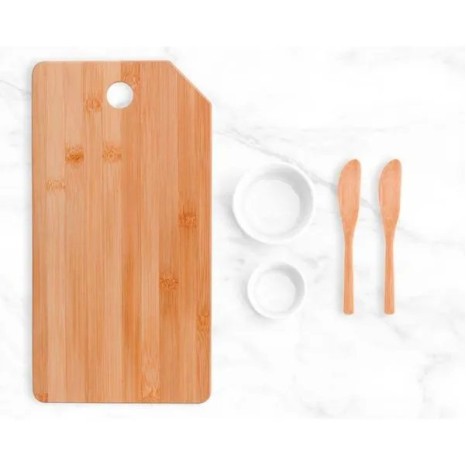 Kit para Petisco com Tábua, Espátulas e Ramekins 5 Pçs Personalizado