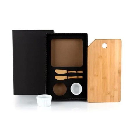 Kit para Petisco com Tábua, Espátulas e Ramekins 5 Pçs Personalizado