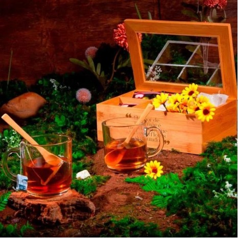 Kit para Chá com Caixa em Bambu e Colheres 5 Pçs Personalizado