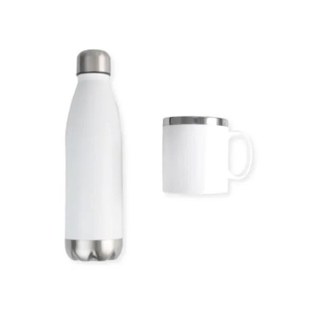 Kit com Garrafa e Caneca Branca Personalizado